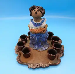 Handmade Studio Pottery Carol Kaminski Candle Holder Centerpiece Menorah, Signed