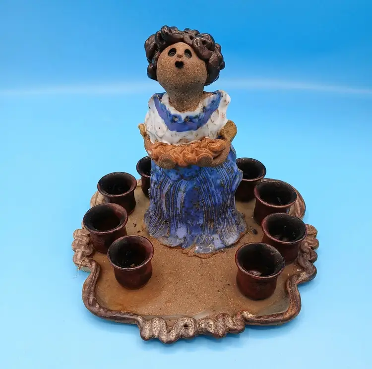 Handmade Studio Pottery Carol Kaminski Candle Holder Centerpiece Menorah, Signed