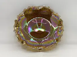 Indiana Glass Diamond Point Hostess Plate 10" Iridescent Amber Carnival 1970s (0277-25)