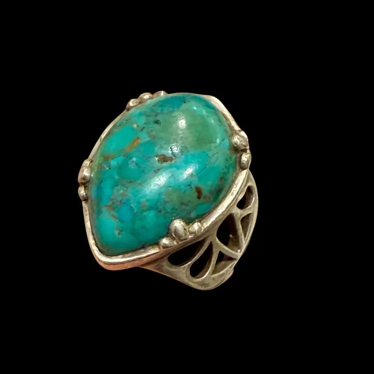 Barse Designer Signed Southwest Sterling Silver Turquoise Teardrop Cabochon Ring Size 6.75, 15g