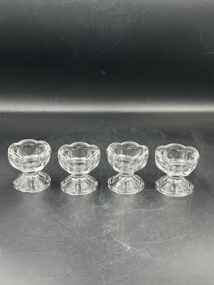 4 Westmoreland Clear Glass, Pedestal Salt Dip Cellars Scallop Top GLOW