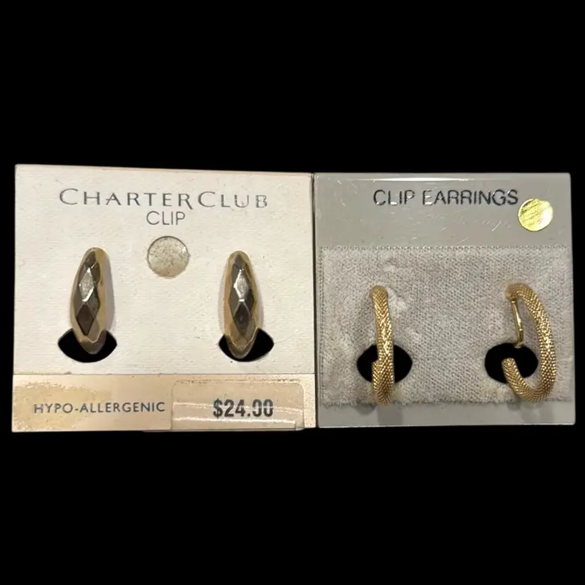 Vintage 90’s GoldTone Charter Club & Textural Huggie Clip Earrings New on Card