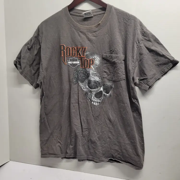 Vintage Harley Davidson Rocky Top Skull Graphic Pocket Tee No Size