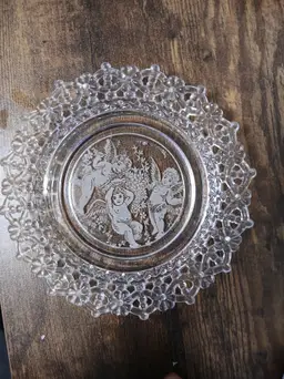 Vintage EAPG Cherub Lace Glass Plate Daisy Chain Boarder
