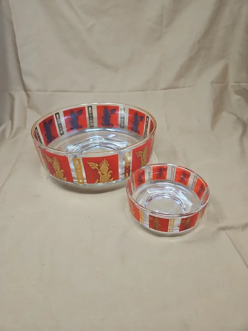 Vintage Culver Glass Thai Goddess Chip Dip Bowls 1960's MCM Set of 2