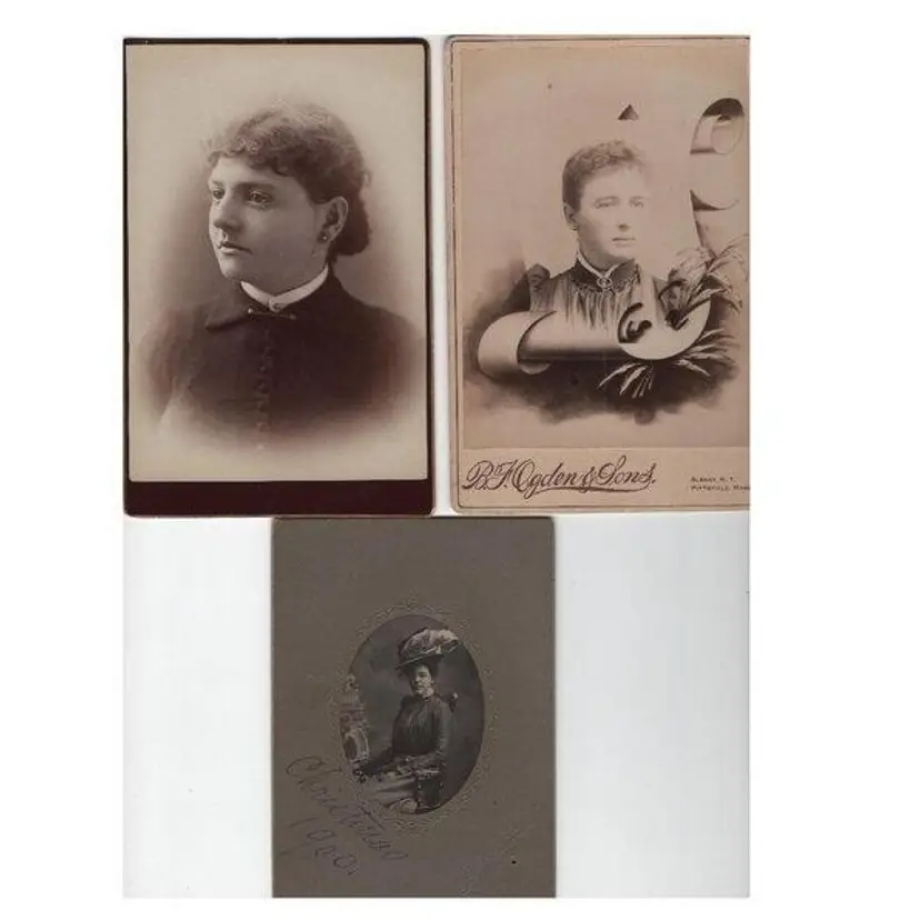 3 Victorian Cabinet Cards Black And White Photos Portraits Women Studio Names