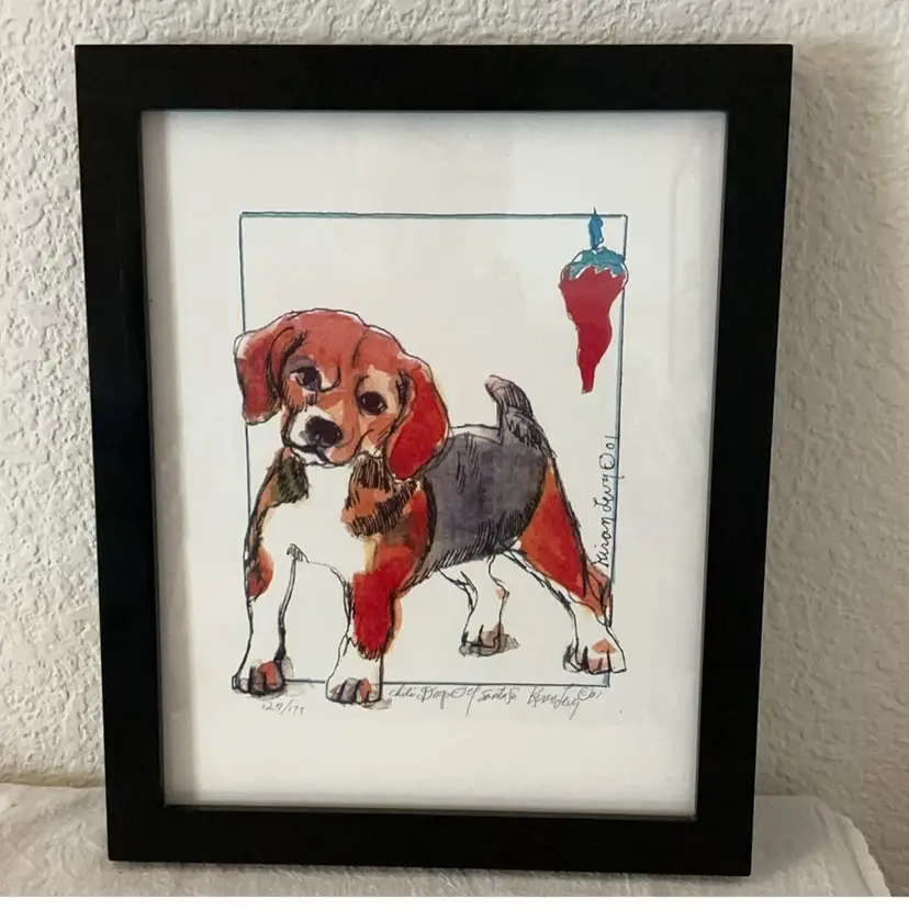 Chili Dogs of Santa Fe Beagle Dog Framed Laser Print 127/199 Signed Kiran Levy
