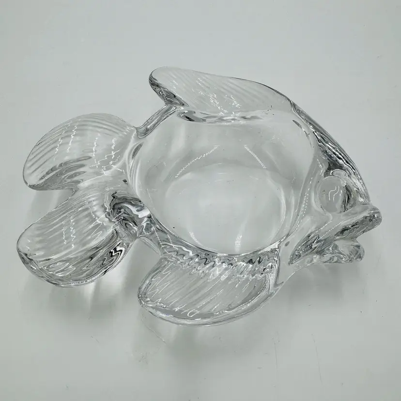 Vintage Art Vannes France Crystal  Fish Shaped Candy Trinket Ring Dish 2”H x 6.5