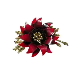 Coro Vintage Signed Pointsettia Brooch - 3.25”