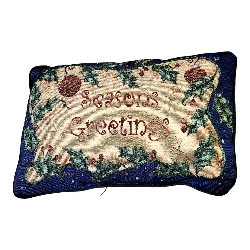 Vintage Needlepoint Christmas Decorative Throw Pillow Season’s Greeting