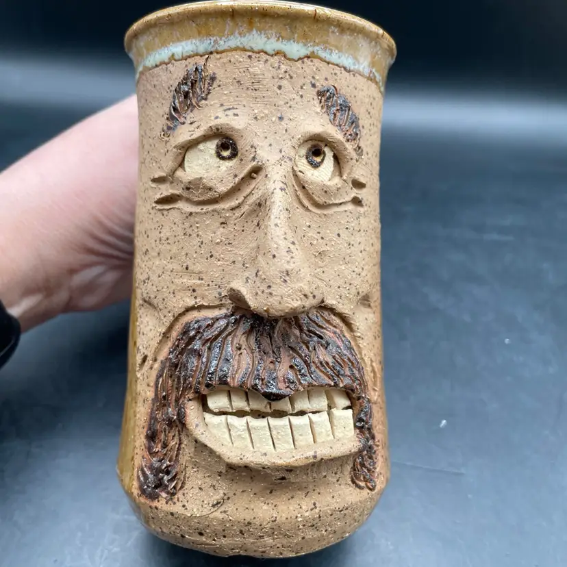 Gube 1978 Signed Stoneware Face Mug Double Handles