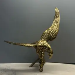 Vintage Cast Brass Eagle Perched On Branch Sculpture Bird