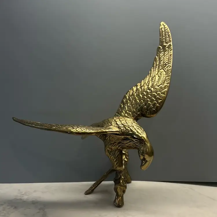 Vintage Cast Brass Eagle Perched On Branch Sculpture Bird