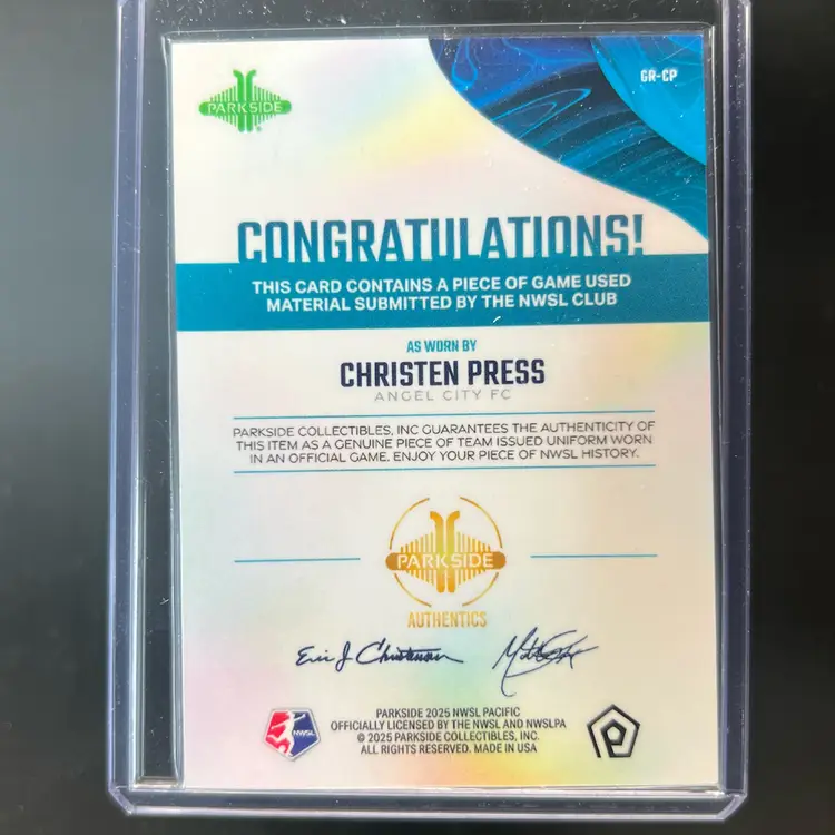 Christen Press 2025 Parkside Pacific Relic Soccer Card
