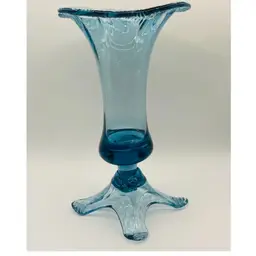 Handblown Vintage Blue Glass Tulip Vase