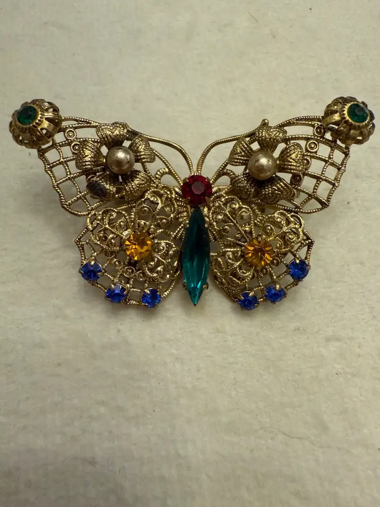 Vintage Rhinestone Butterfly Brooch