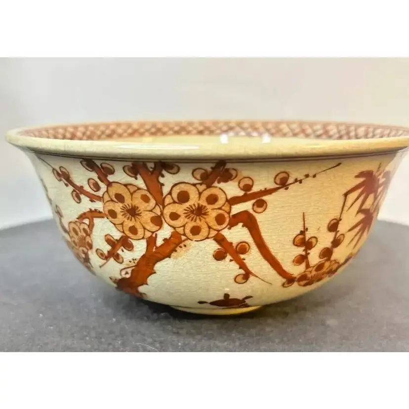 Vintage Asian Redware Hand Painted Bowl Antique ~ Japan