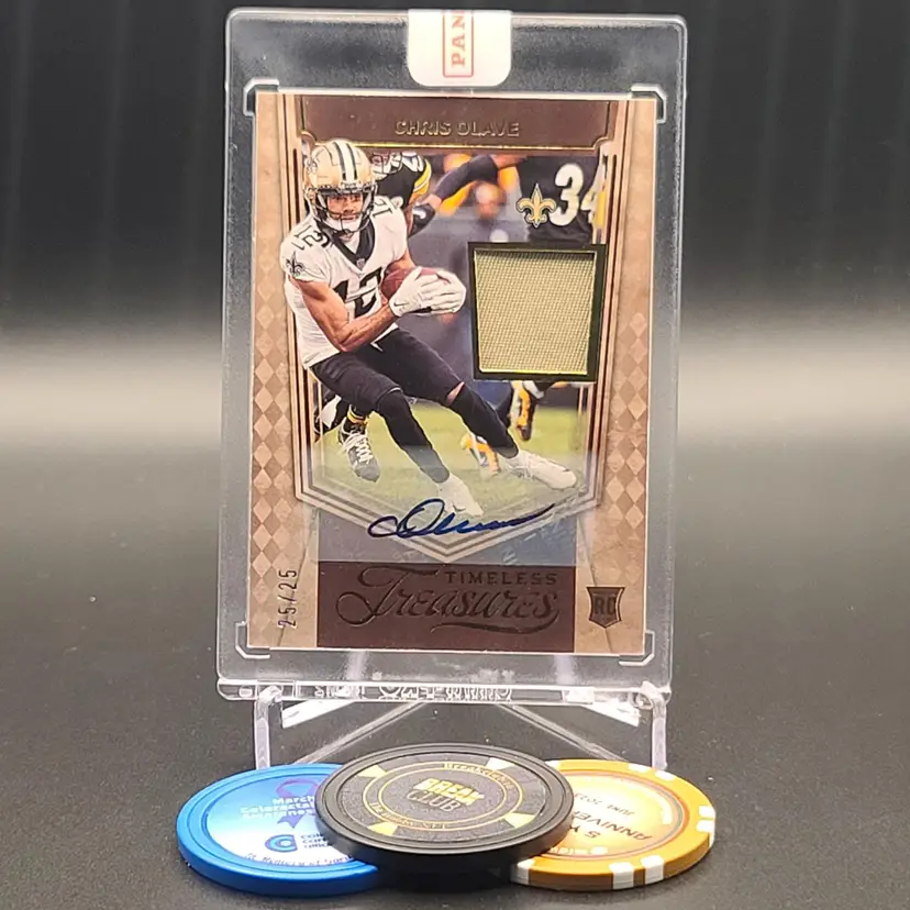 Chris Olave Rookie Auto 2022 Panini Chronicles Football Redemption Fresh Timeless Treasures Jersey Auto Patch Parallel Bookend Numbered 25/25 Card #TT-CHO - New Orleans Saints