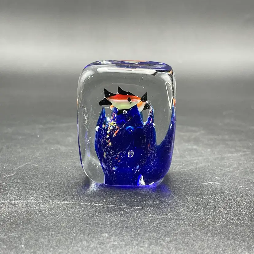 Art Glass Fish Tank Small Block Paperweight Ocean Beach Nautical Decor