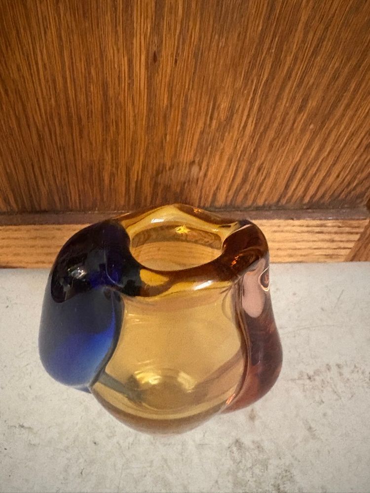 Vintage Bohemian Art Glass Vase Small flea bite base