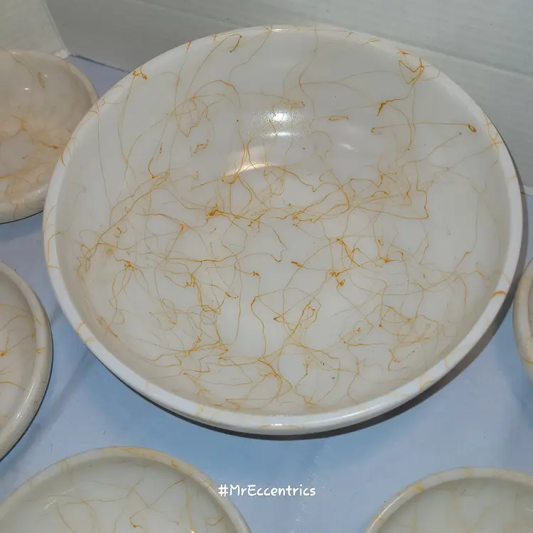 Hazel atlas milk glass butterscotch spaghetti milk glass salad bowl set