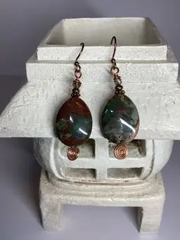 Green Opal Earrings On copper