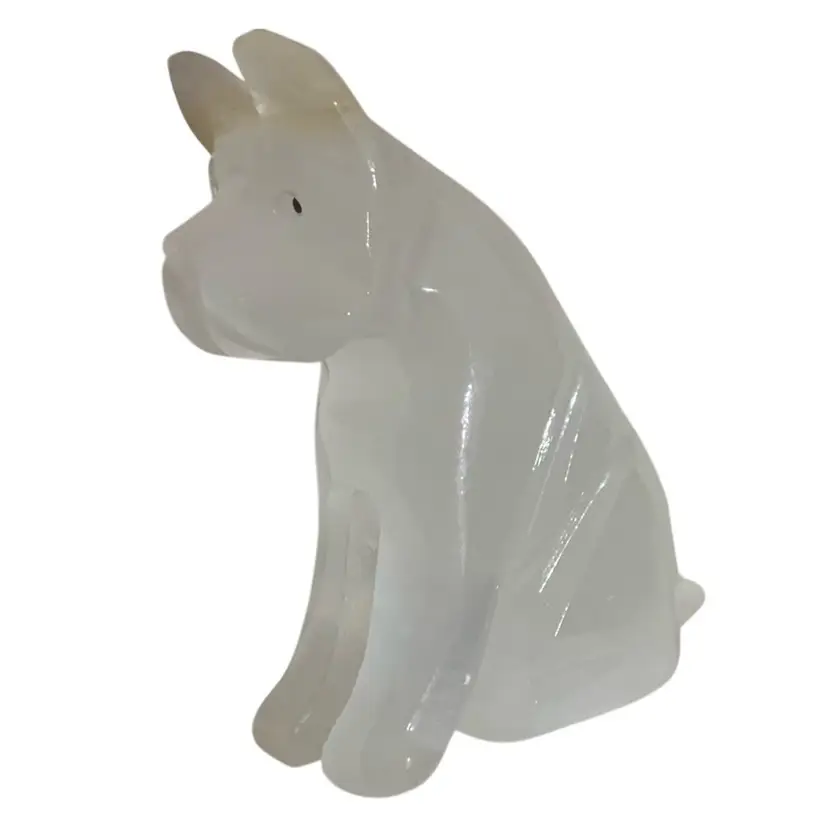 #01 - 1   4.5” By 4.5” Tall Vintage White Onyx Puppy 🐶 Dog Figurine Featuring Black Color Eyes