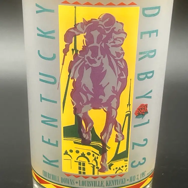 1997 123rd Kentucky Derby Official Souvenir Frosted Glass Churchill Downs Run For The Roses Jockey Club