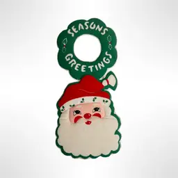 Vintage Seasons Greetings Santa Doorknob Christmas Decor Quilted Fabric