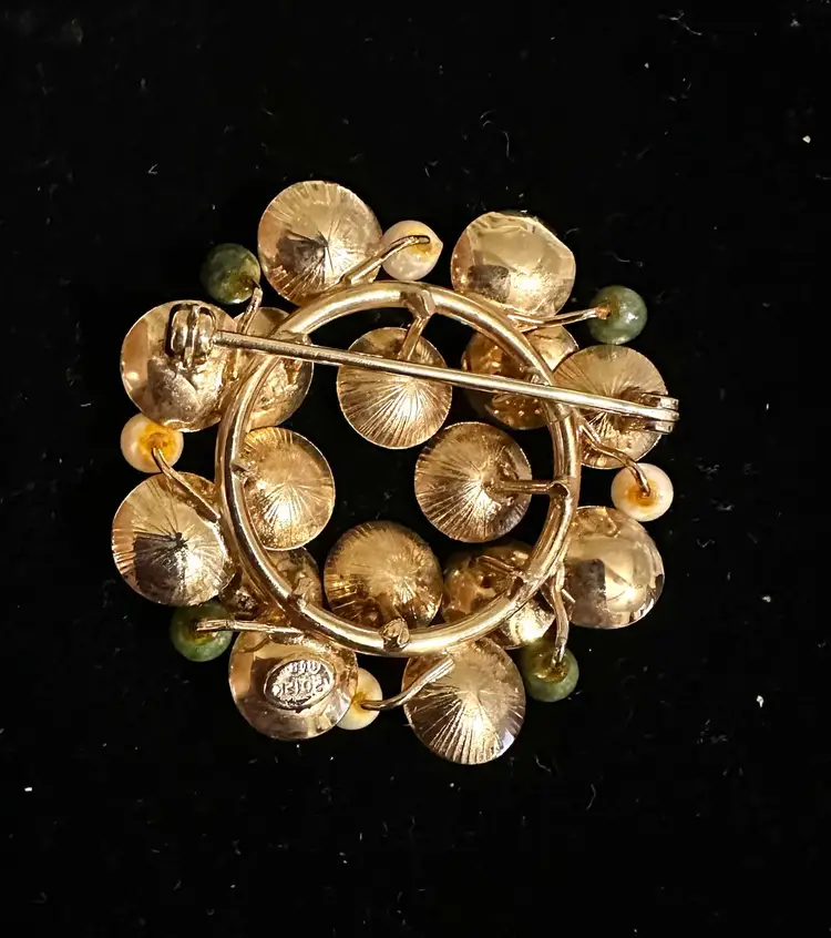 Bates & Bates 12k Gold Filled Pin w/ Jade and Pearl Accents MCM