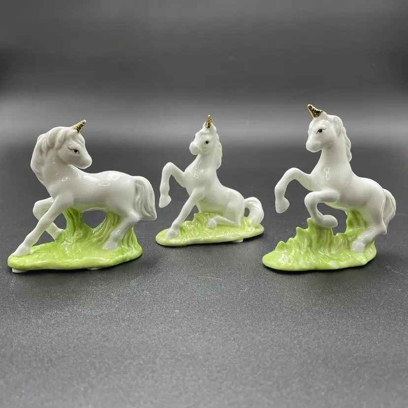 Giftcraft Unicorn Fairytale Mythical Porcelain Figurines Vintage Set Of 3