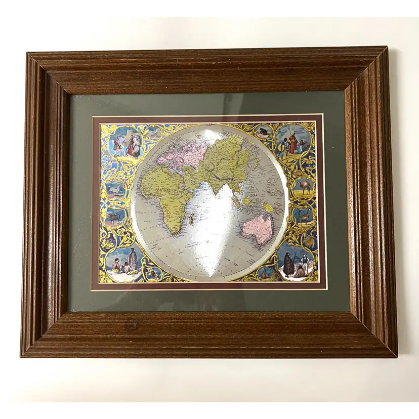 Silver Foil Optical Illusion Old World Map Eastern Hemisphere Wall Art Decor 12.5x10.5 in
