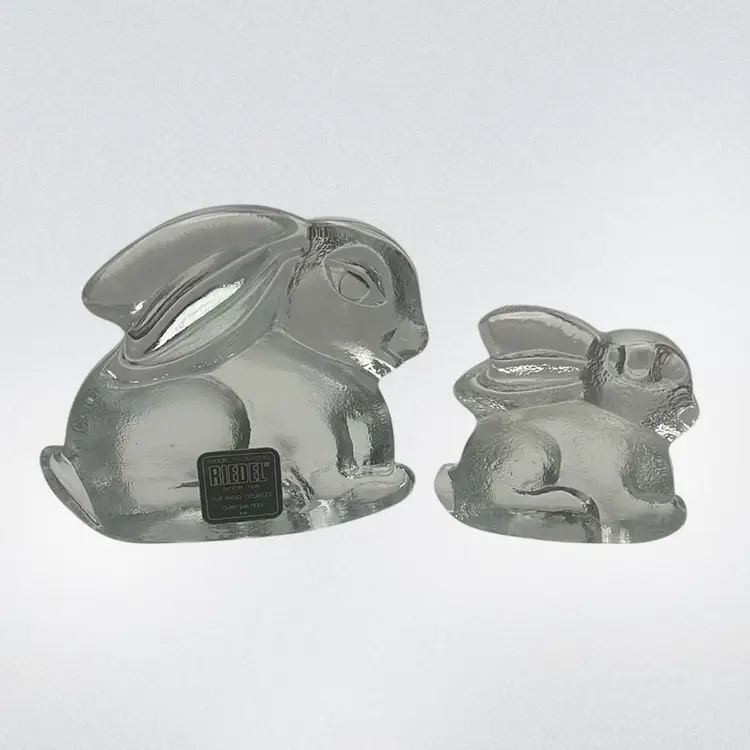 Set Of 2 Reidel Full Lead Crystal Bunny Paperweights, Large Bunny Measures 3-3/4” Tall And Smaller Bunny is 3” Tall