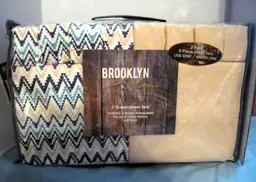 BROOKLYN LOOM SOFT TOUCH 12 PC SHEET SET QUEEN, WHITE/TAN & NAVY AZTEC NEW