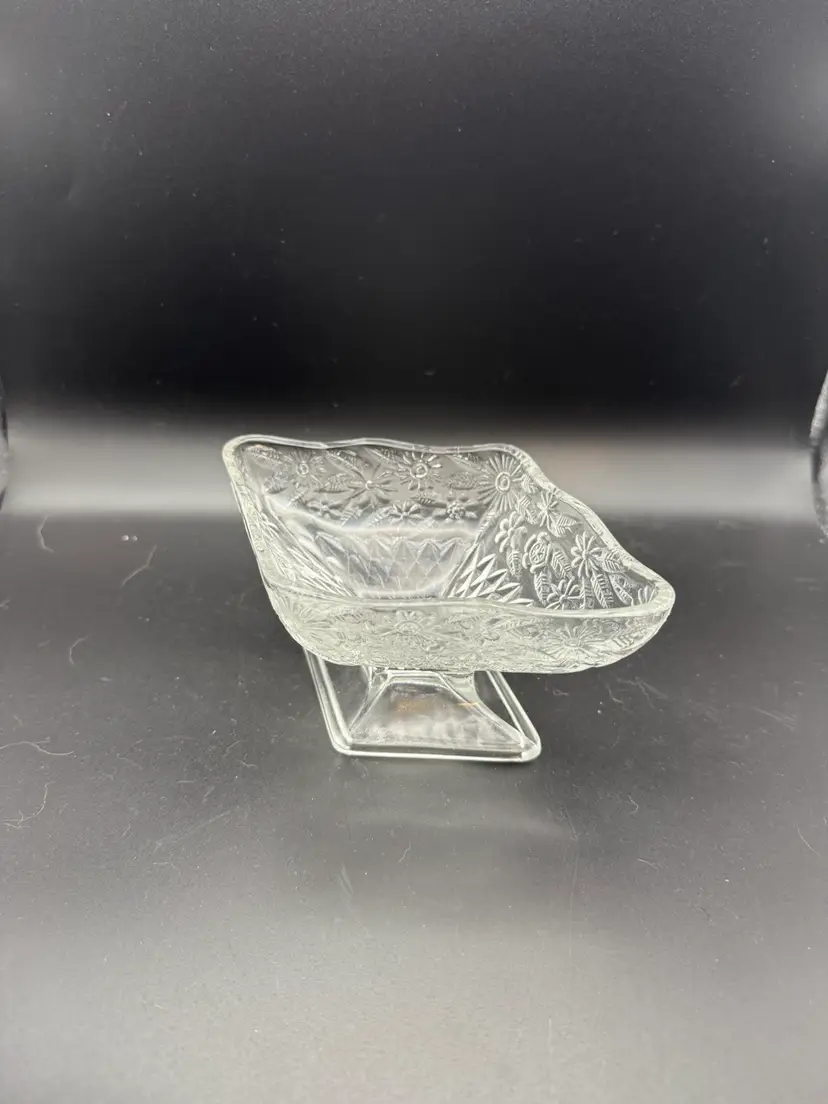 Indiana Glass Pineapple & Floral Clear Diamond Shaped Dish