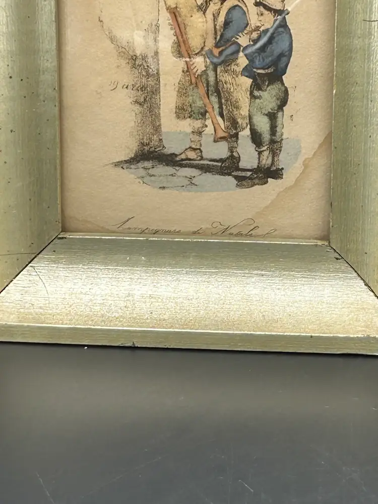 Vintage Framed Hand Colored Etching Bagpiper Of Naples –Zampognaro Napoli