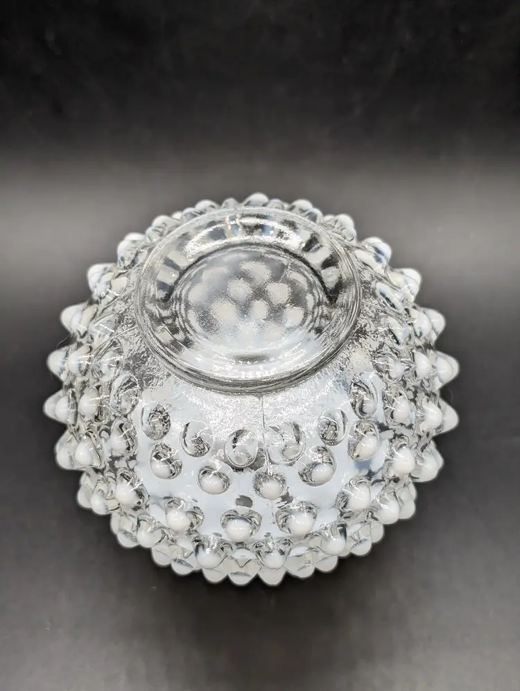 Vintage Opalescent Glass Hobnail Vase Clear Milk Glass Moonstone No Stopper