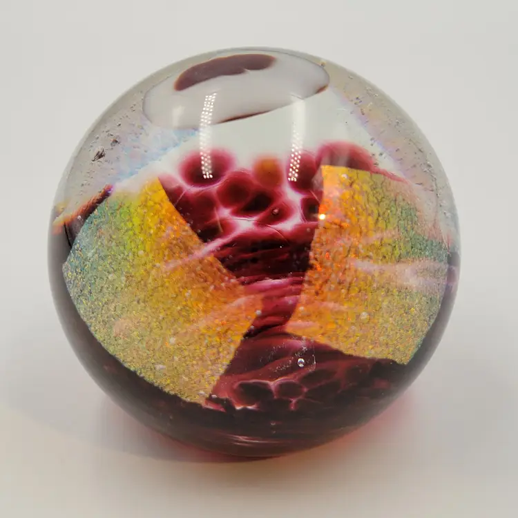 Vintage Janet Wolery 1994 Dichroic Iridescent Glass Paperweight 3"