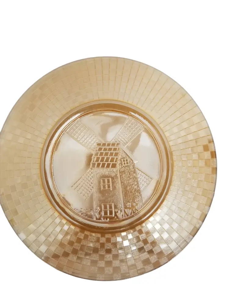 Vintage Hazel Atlas Marigold Carnival Glass Windmill & Checkerboard Plate