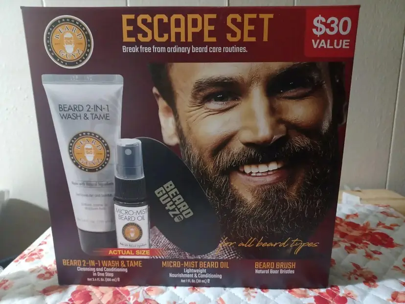Beard Guyz Escape 3pc Beard Grooming Set with Boar Bristle Brush