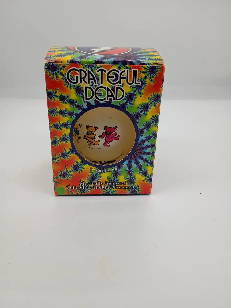 1998 Grateful Dead 3 Dancing Bears Glass Christmas Tree Ornament in Original Box.