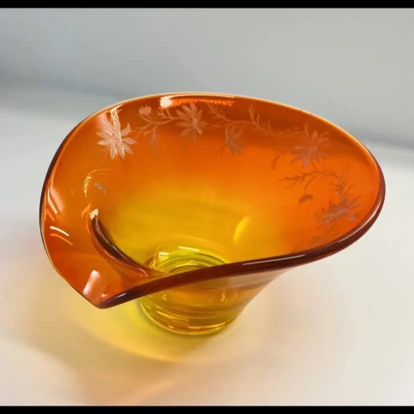 Glowy! Vtg MCM Viking Art Glass Epic Bon Bon Candy Trinket Dish/Bowl In Amberina
