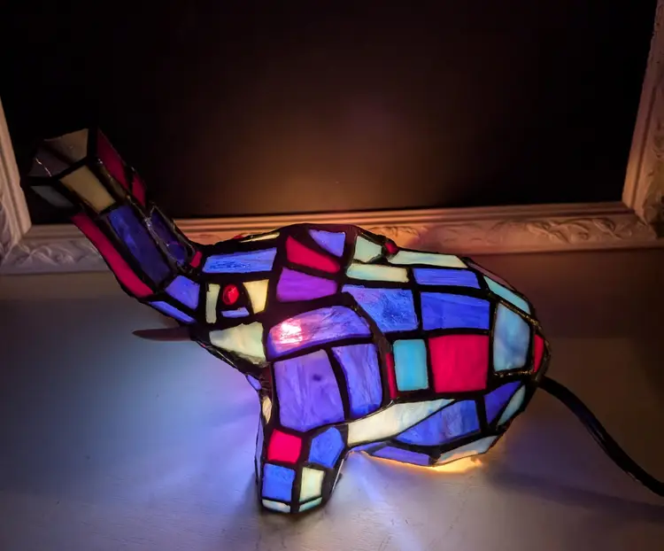Vintage Stained Glass Tiffany Style Elephant Lamp