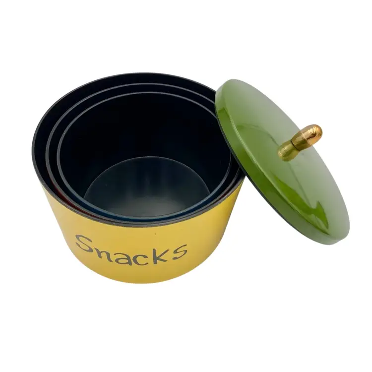 Vintage (1965) Lacquer Ware Nesting Snack Bowls with Lid, Snacks-Pretzels-Nuts