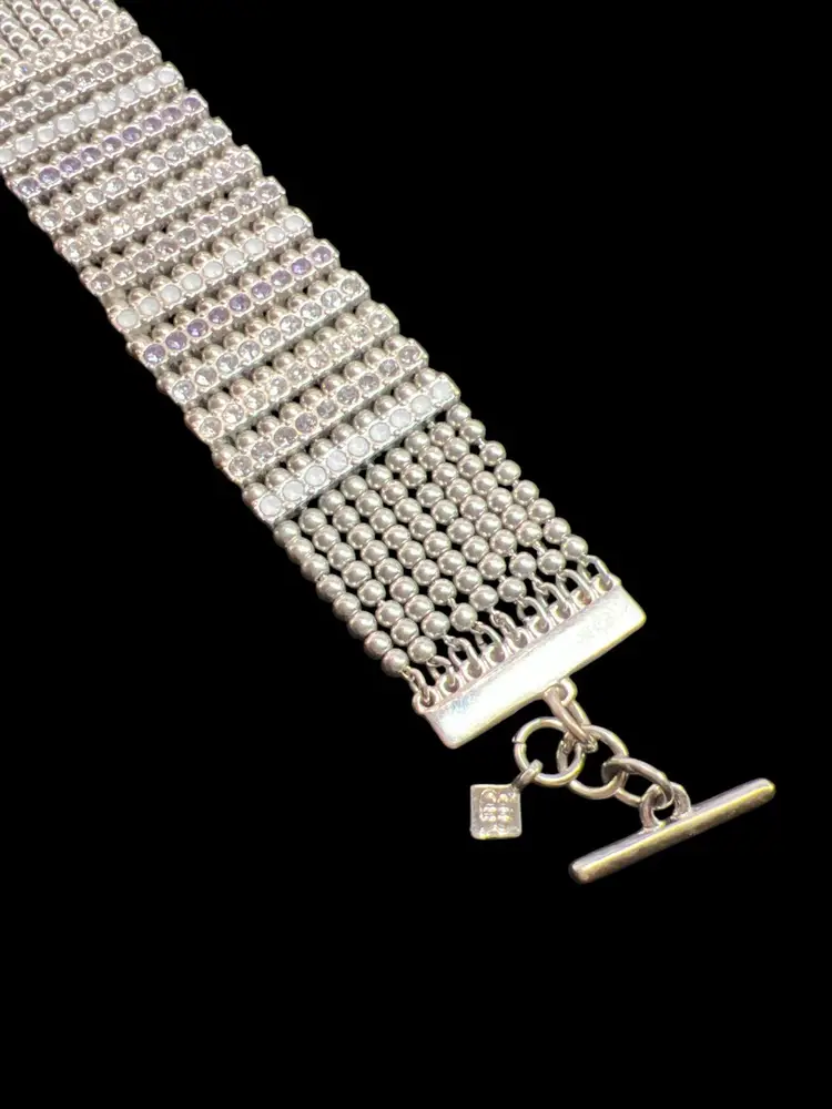 Banana Republic SilverTone Glass Stone Statement Bracelet Wide Multi Strand #C-8