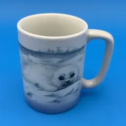 Vintage Otagiri Japan Coffee Cup White Baby Seals Porcelain 8oz. Mug Adorable