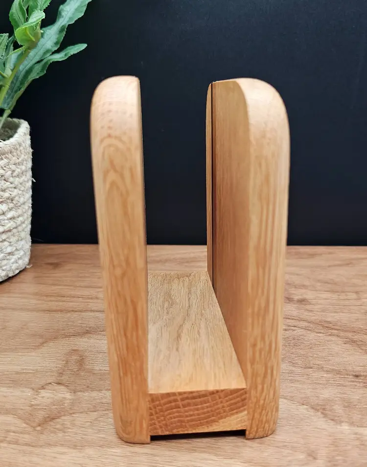 Vintage Mid Century Style Solid Wood Napkin Letter Holder with Inlaid Stripes