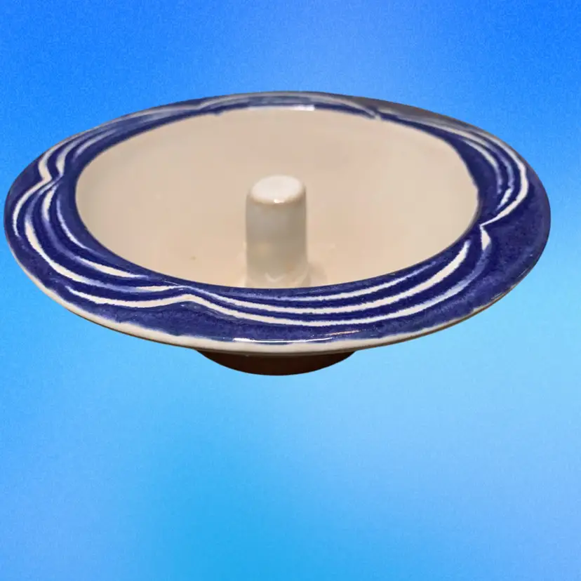 40. The Original Apple Baker Dish - Paris, Maine - Blue Swirl Rim - Stoneware