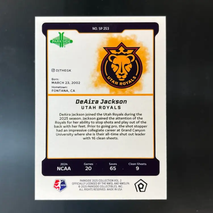 DeAira Jackson 2025 Parkside NWSL Vol 2 Image Variation SP /100 Soccer Card