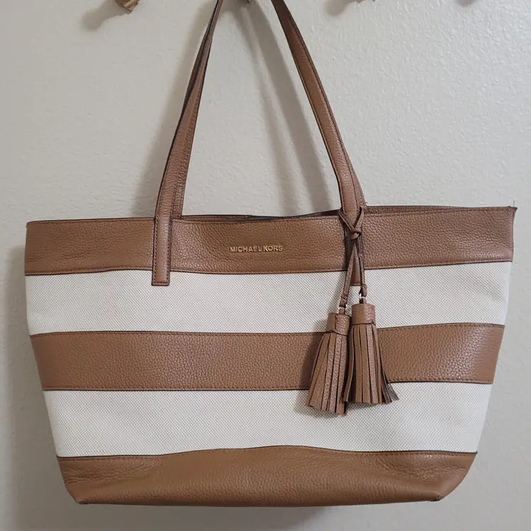 Michael Kors Large Leather & Canvas Tote Bag 10 x 18 inches